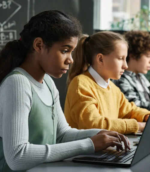 Students working on laptops in class